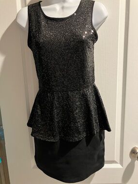 Black Sequin Peplum Party Dress